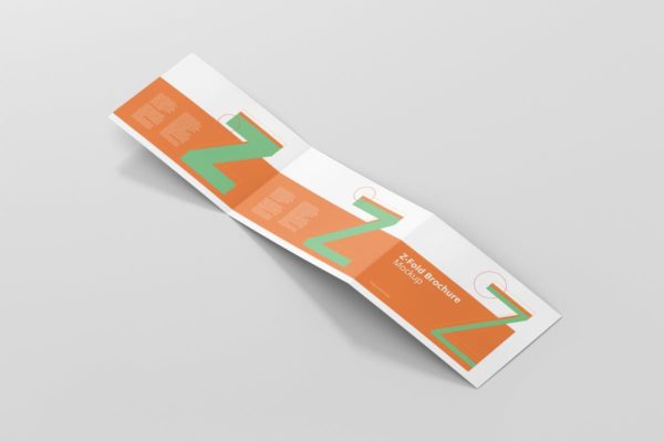 横向三折页菜单/广告册子样机素材模板 Z-Fold Brochure Mockup – Landscape Din A4 A5 A6