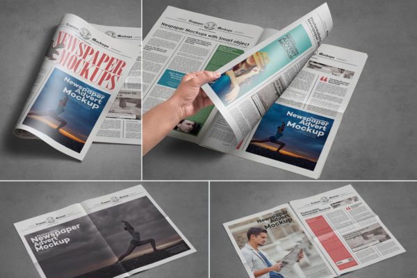 小报规格新闻报纸样机素材模板 Tabloid Size Newspaper Mockups