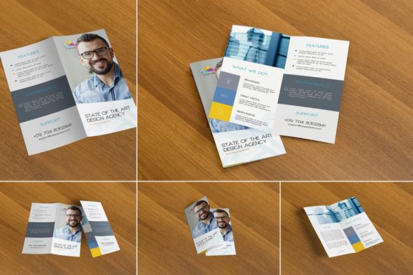 5款双折页广告传单样机素材模板 5 Bifold Flyer Mockups