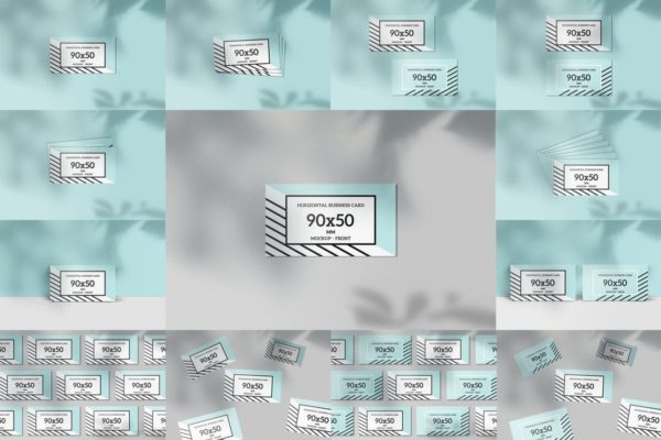 简约设计90x50mm企业公司名片设计样机素材模板 90x50mm Horizontal Business Cards Mockups vol.1
