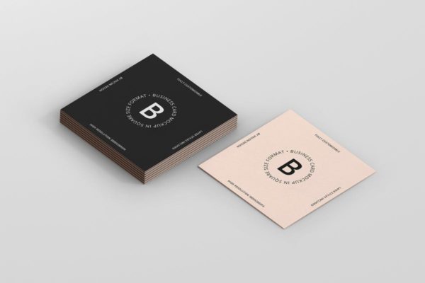 方形高级企业品牌名片样机素材 Business Card Mockup Square Format