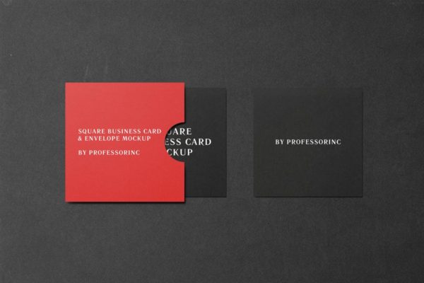 黑色方形商业名片样机素材模板 Square Business Card Mockup – Black Edition