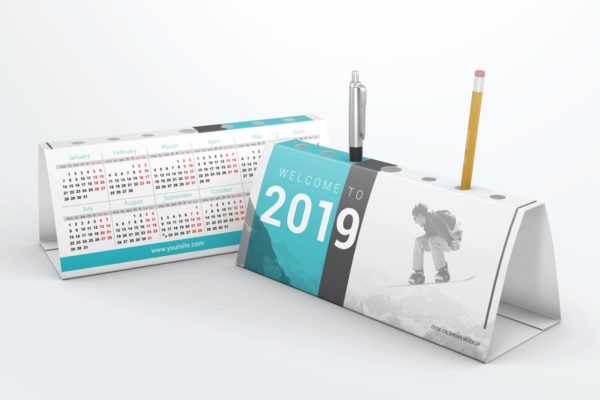 创意笔筒台历样机素材模板 Desk Calendar Pen Holder Mockup