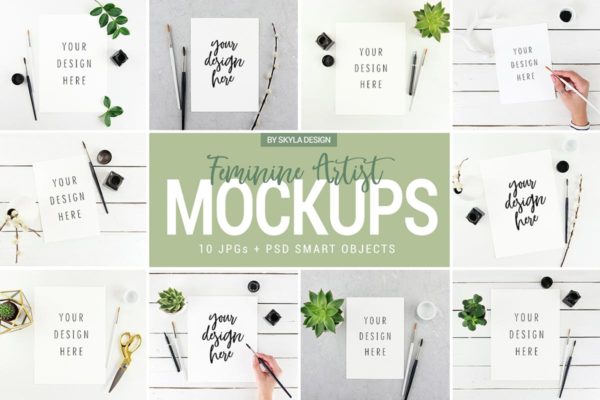 女性艺术风格Instagram引语贴图样机素材模板 Feminine artist styled Instagram mockups