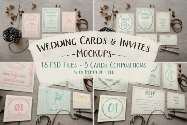 复古质朴的婚礼请柬/贺卡样机素材 Rustic Wedding Invitation Mockup