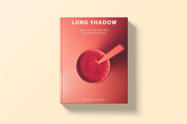 红色精装封面书本印刷品样机素材 Long Shadow Book Cover Mockup