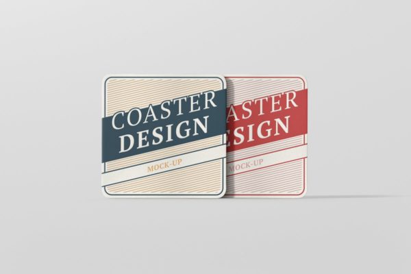 高品质圆角方形杯垫样机素材 Square Coaster Mock-Up Round Corner