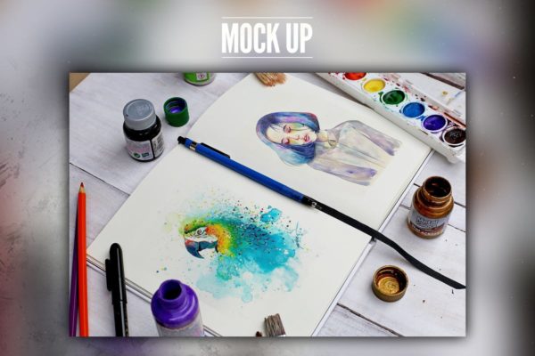 手绘画册作品展示样机素材 Watercolor Book Mock Up