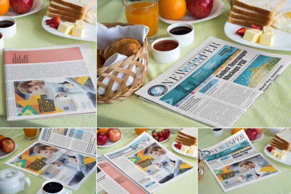 早餐场景新闻报纸广告展示样机素材模板v2 Newspaper Mockup Templates