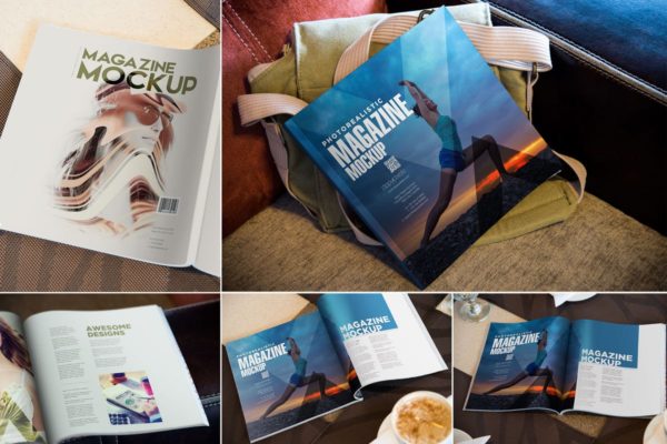 方形时尚杂志封面&内页设计样机素材模板 Square Fashion Magazine Mockup