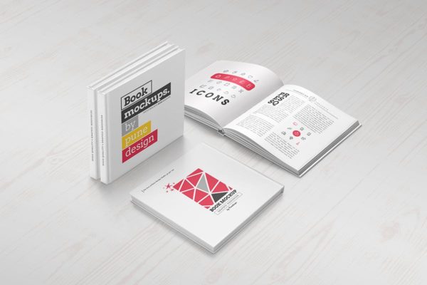 方形精装图书样机素材套装 Square Book Mock-Up Set