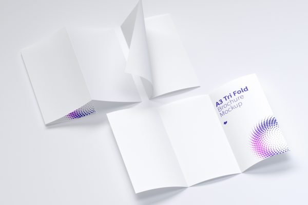 A3三折页设计小册子传单设计多视角预览样机素材03 A3 Trifold Brochure Mockup 03