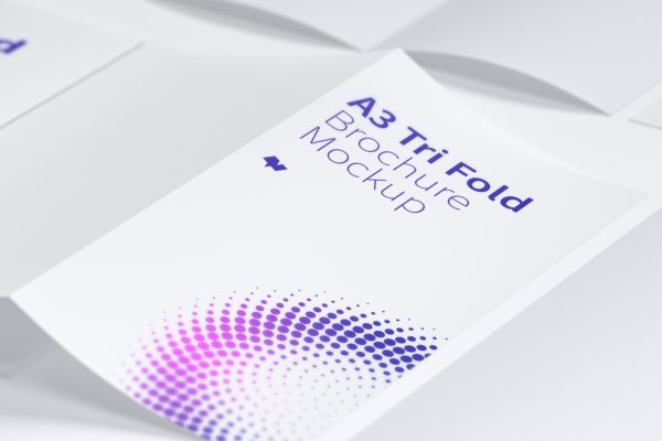 A3尺寸大小三折页小册子传单设计预览样机素材04 A3 Trifold Brochure Mockup 04