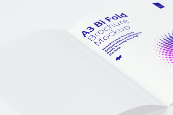 A3双折页设计企业宣传册/传单设计效果图预览样机素材04 A3 Bi Fold Brochure Mockup 04