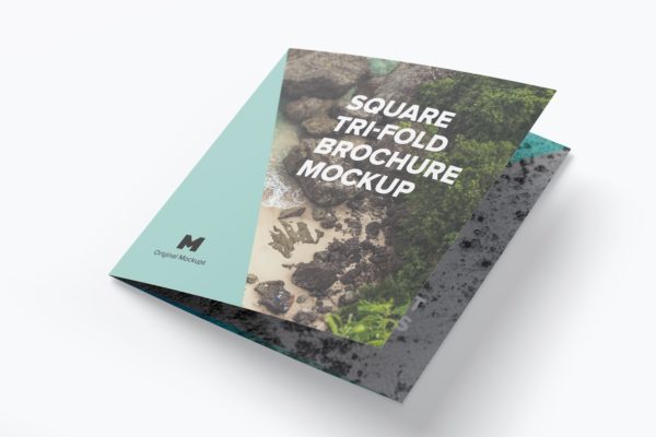 方形三折企业宣传册传单设计效果图样机素材01 Square Tri-Fold Brochure Mockup 01