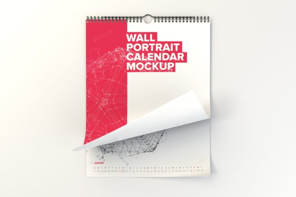 活页挂历翻页效果图样机素材模板 Wall Portrait Calendar Rolled Page Mockup