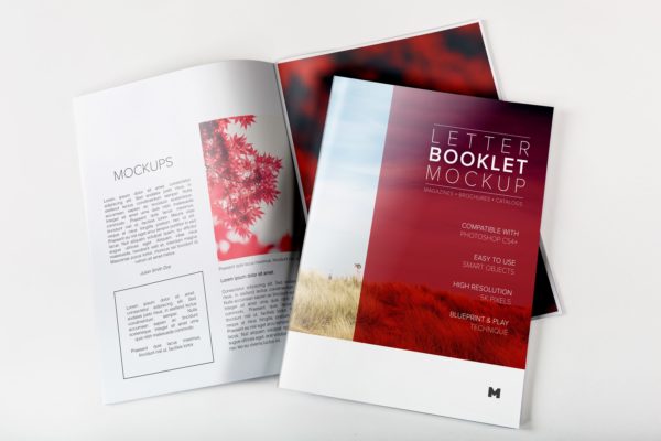 企业画册产品手册封面＆内页设计预览样机素材 Letter Booklet Cover & Spread Mockup