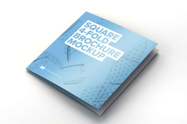 方形四折页传单设计样机素材模板 Square 4-Fold Brochure Mockup
