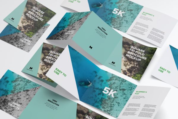 三折页传单小册子设计图等距样机素材07 Square Tri-Fold Brochure Mockup 07