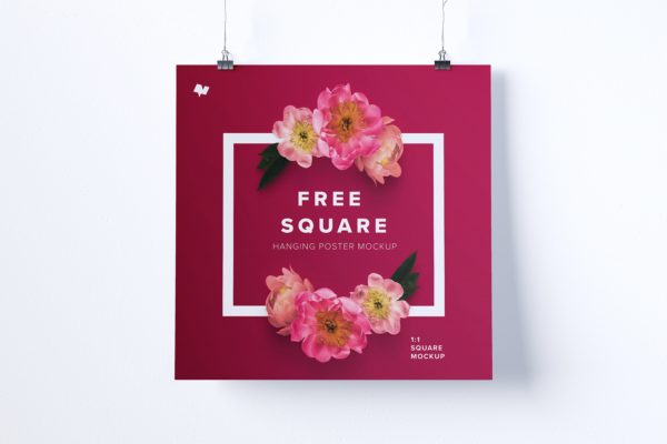 方形悬挂海报设计效果图免费样机素材模板 Free 1:1 square hanging poster mockup