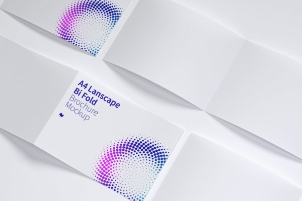 A4大小横向双折传单设计制作印刷效果图样机素材06 A4 Landscape Bi Fold Brochure Mockup 06