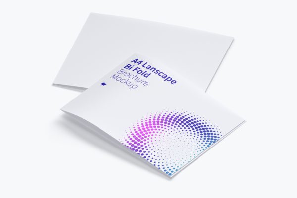 A4纸尺寸折页传单小册子设计样机素材模板 A4 Landscape Bi Fold Brochure Mockup 03