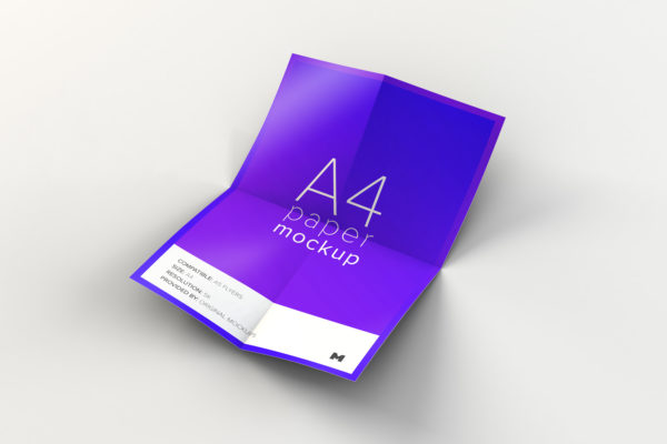 折叠展开效果A4纸张样机素材模板 Unfolded A4 Paper Mockup