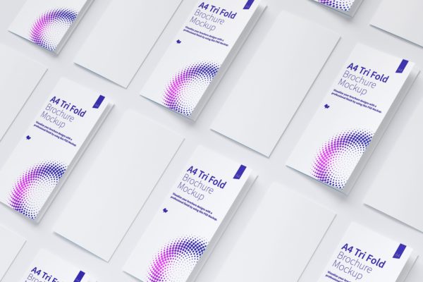 A4尺寸大小三折页传单设计等距网格样机素材模板09 A4 Trifold Brochure Mockup 09