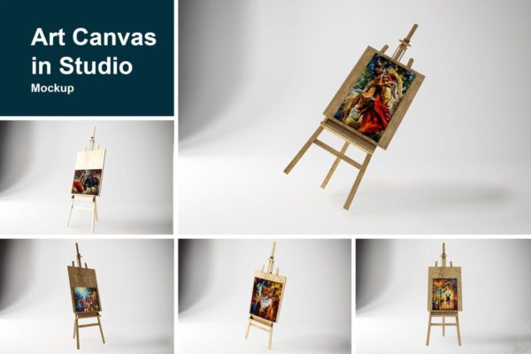 油画艺术作品展示样机素材 Art Canvas in studio