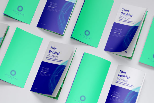 企业宣传传单设计效果图等距网格样机素材05 Thin Booklet Mockup 05