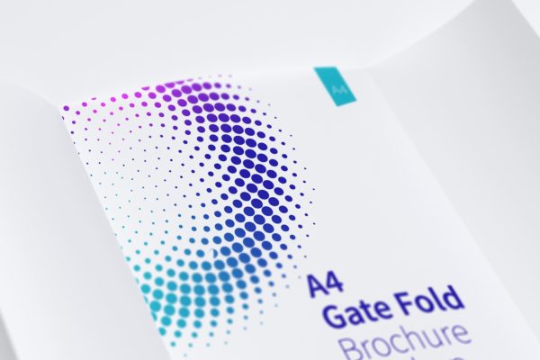 A4大小对折折叠企业宣传单设计效果图样机素材04 A4 Gate Fold Brochure Mockup 04