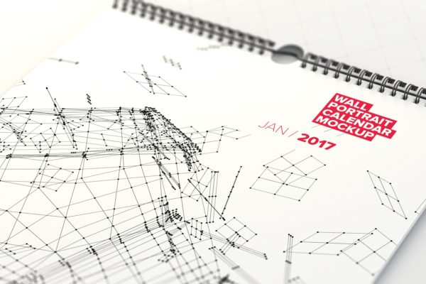 挂墙活页日历年历设计图局部特写样机素材 Wall Portrait Calendar Close Up Mockup