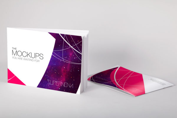 软封产品目录产品手册封面&封底设计PSD样机素材01 Softcover Landscape Catalog PSD Mockup 01