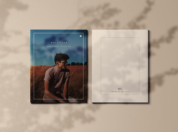 带阴影覆盖的美国信纸规格小册子封面设计样机素材 US Letter Brochure Cover Mockup with Shadow Overlay