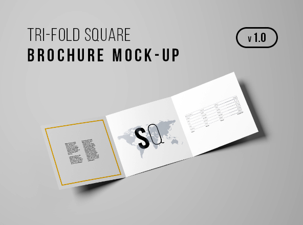 方形三折小册子设计内页印刷效果图样机素材模板 Square Tri-Fold Brochure Mockup