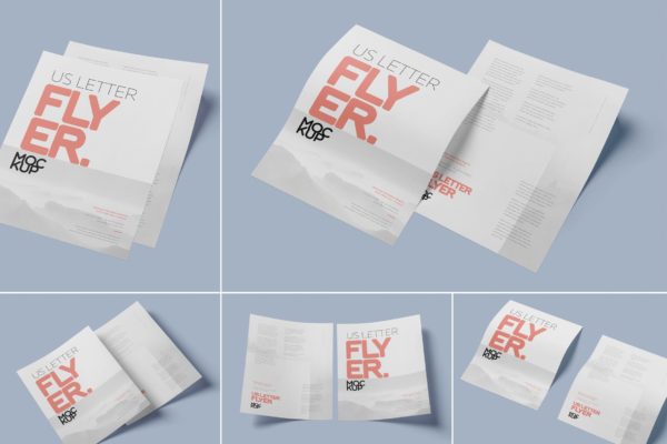 美国信纸设计规格企业传单设计效果图样机素材 US Letter Flyer Mock-Up