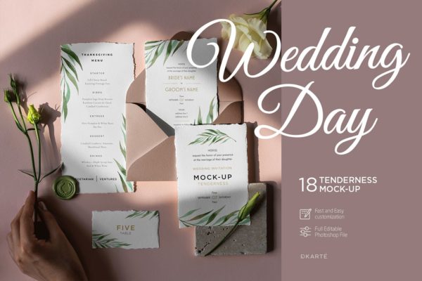 婚礼邀请设计素材效果预览样机素材套装 Wedding Day Mock-Up Tenderness