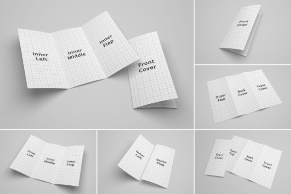 三折页宣传册设计多角度预览样机素材模板 Trifold Brochure Mockup