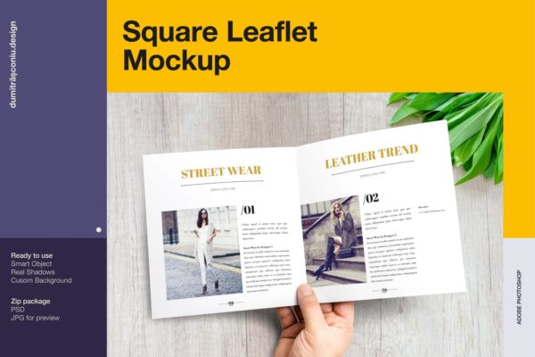 方形传单内页版式设计样机素材模板 Square Leaflet Mockup