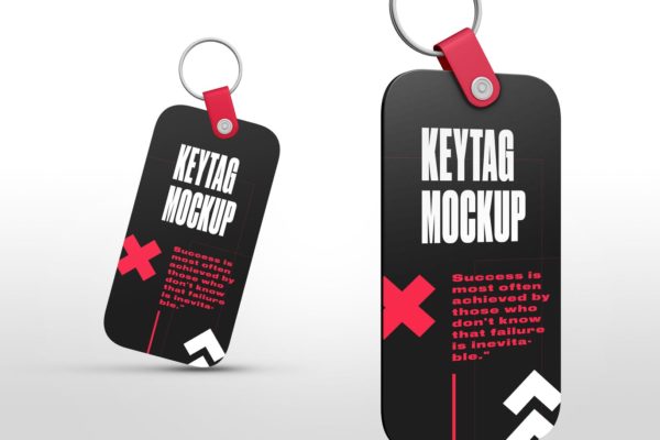 圆角矩形钥匙标签设计效果图样机素材 Rectangle Key Tag Mockups