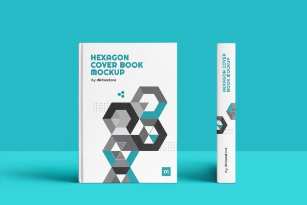 精装图书封面设计效果图样机素材 Hexagon Cover Book Mockup