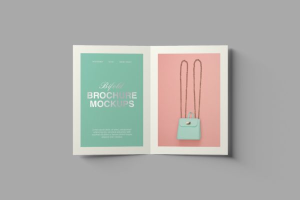 A5双折页产品传单设计图样机素材 A5 Bifold Brochure Mockups