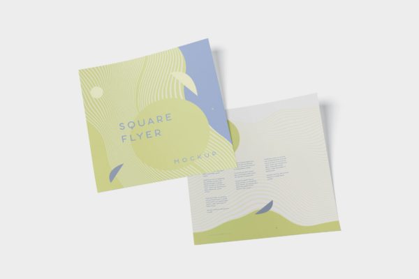 方形企业宣传单设计效果图样机素材 Square Flyer Mock-Up