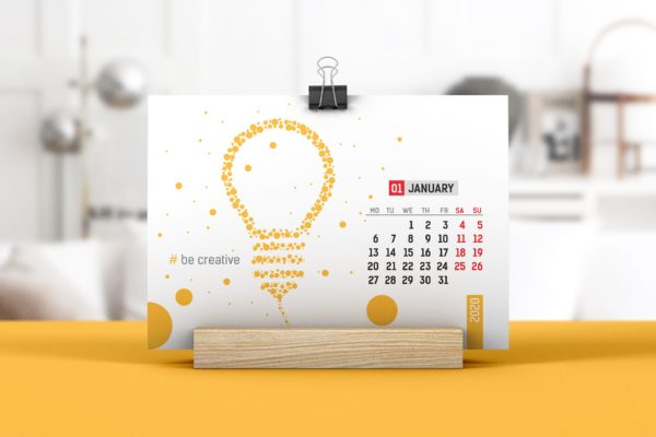 木架桌面台历设计图样机素材模板v02 Desk Calendar With Wooden Stand Mockup 02
