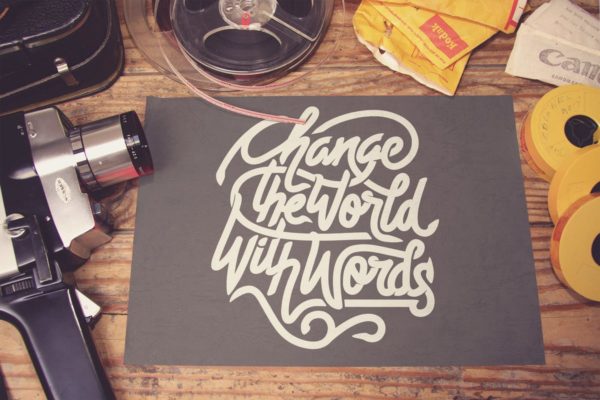 海报设计俯视效果图样机素材模板 Horizontal Poster Mockup