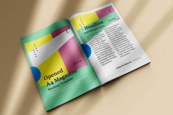 A4尺寸杂志内页排版设计展示图样机素材 Opened A4 Magazine Mock-up