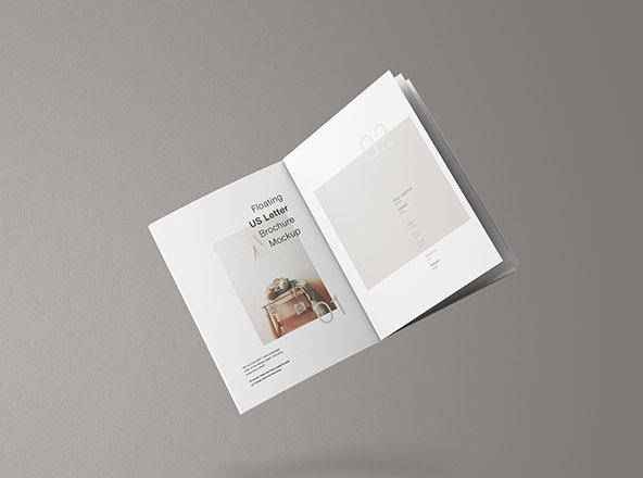 极简设计风格悬浮美国信纸尺寸宣传单设计图样机素材 Minimal Floating US Letter Brochure Mockup
