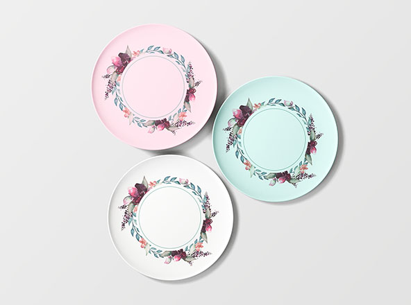 陶瓷碟子印花图案设计预览样机素材 Overhead Plates Mockup