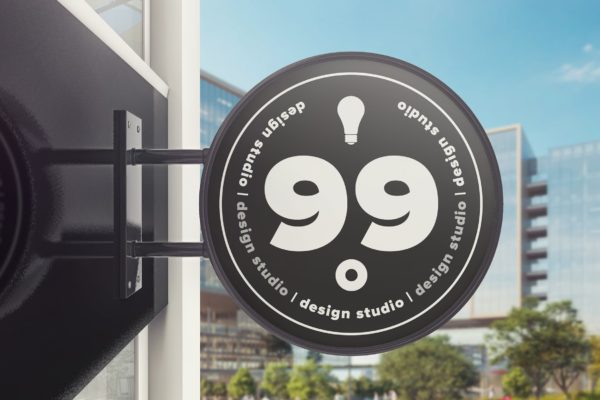 圆形建筑广告标志样机素材模板 Building Advertising Round Sign Mockup