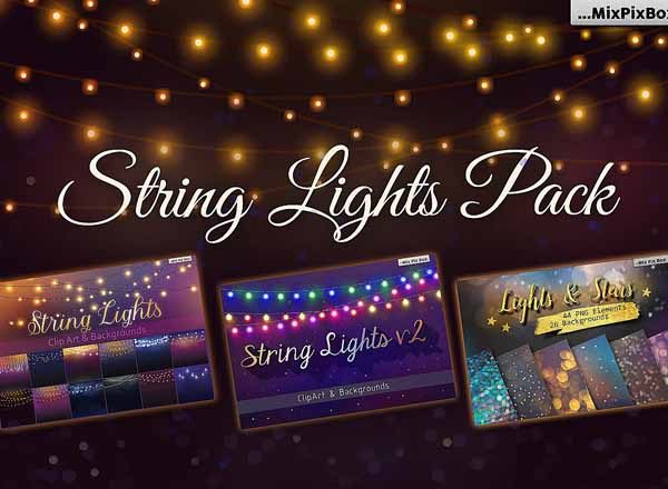 梦幻浪漫的串灯星空效果背景图片打包下载 String Lights Pack [png,jpg]